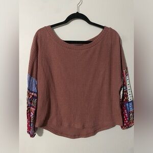 Shein Long Sleeve Top with Patterned Sleeves